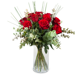 12 Red Roses With Greenery